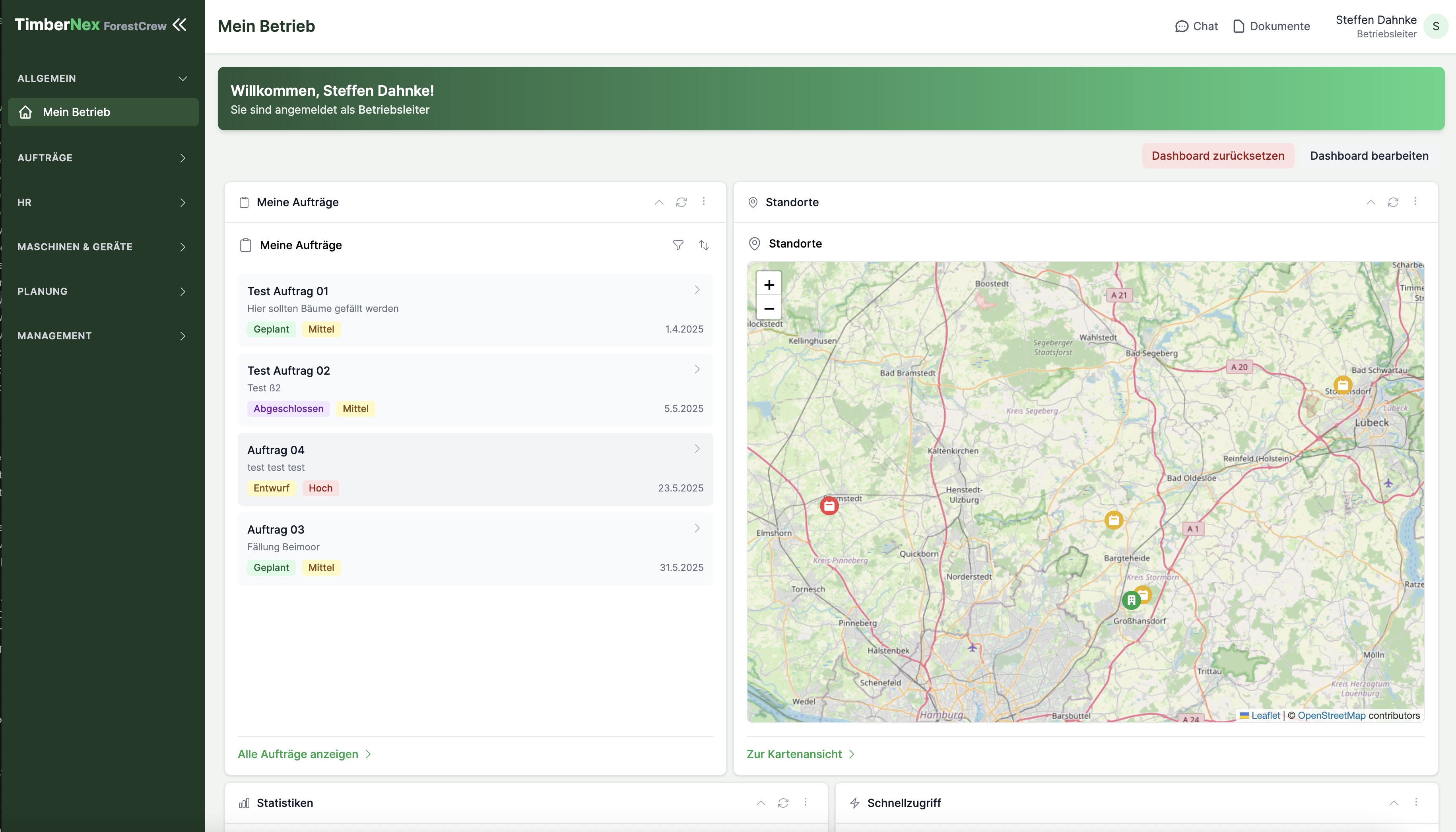 ForestCrew Dashboard für Forstbetriebe