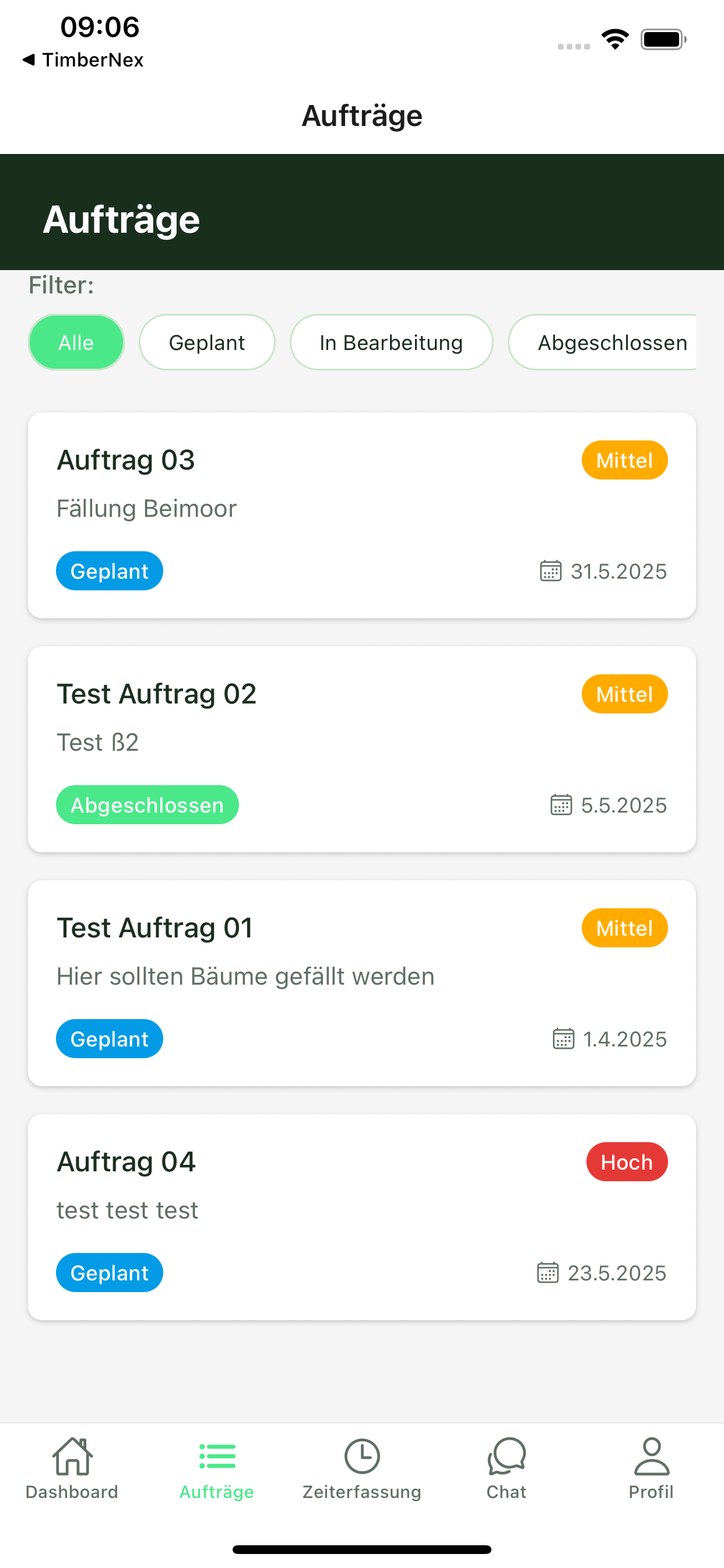 ForestCrew Mobile App Auftragsansicht